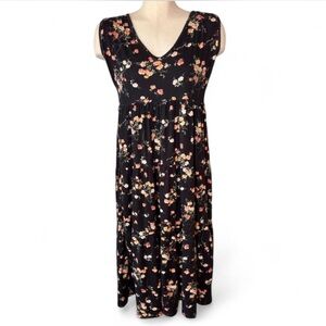 Jessica Simpson Black Floral Sleeveless Tiered Maxi Dress Boho Summer Size Small